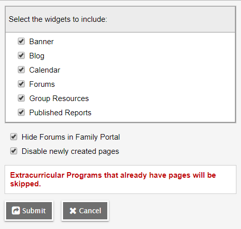 Build Pages pop-up with all checkboxes selected